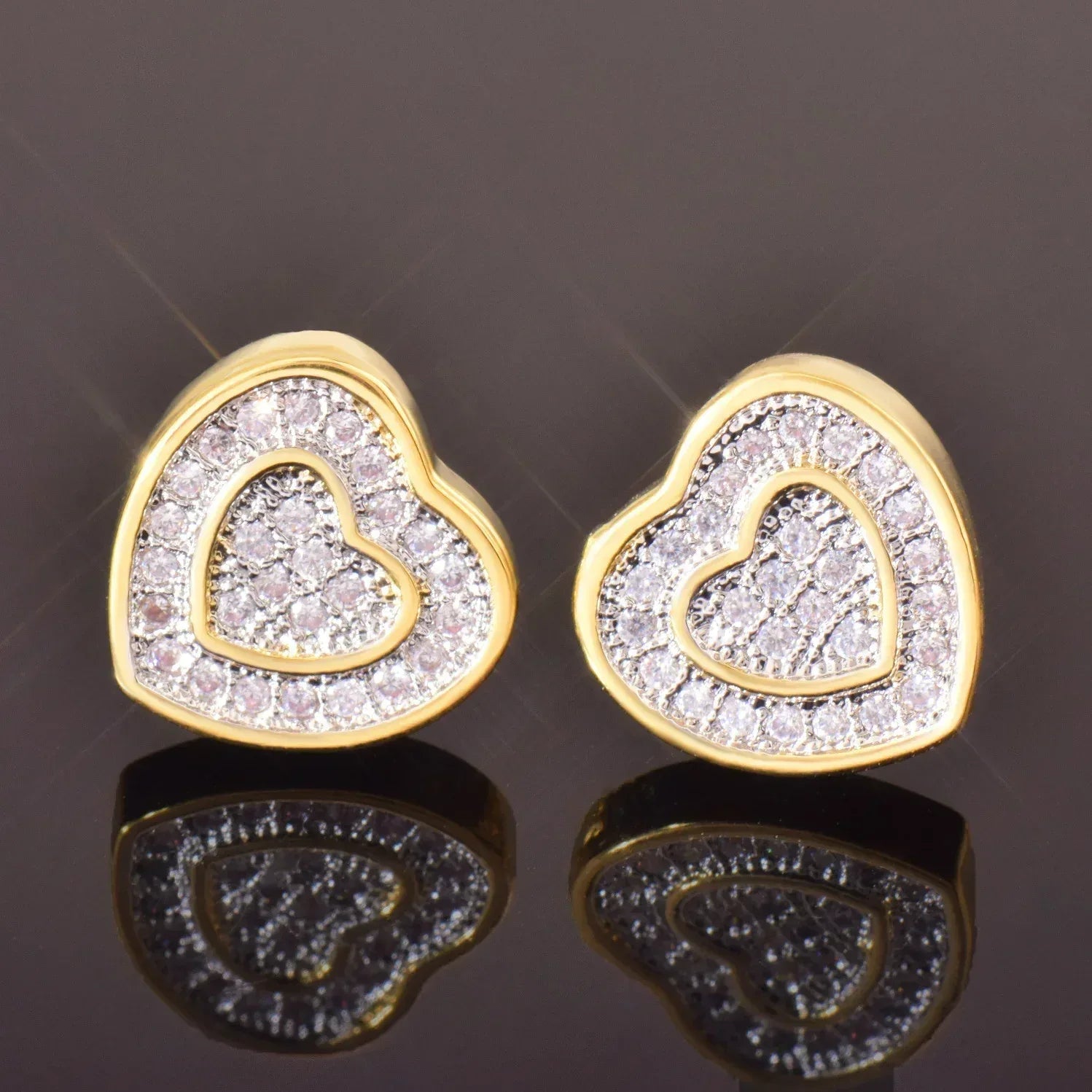 Double Layer Heart Shaped Stud Earrings with Zircon | Creative & Trendy Jewelry | Caratix Jewelry - CaratixJewelry